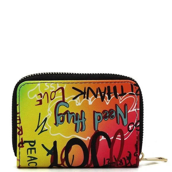 Women's Multi Graffiti Print Accordion Card Holder Wallet - Picture 2 of 4